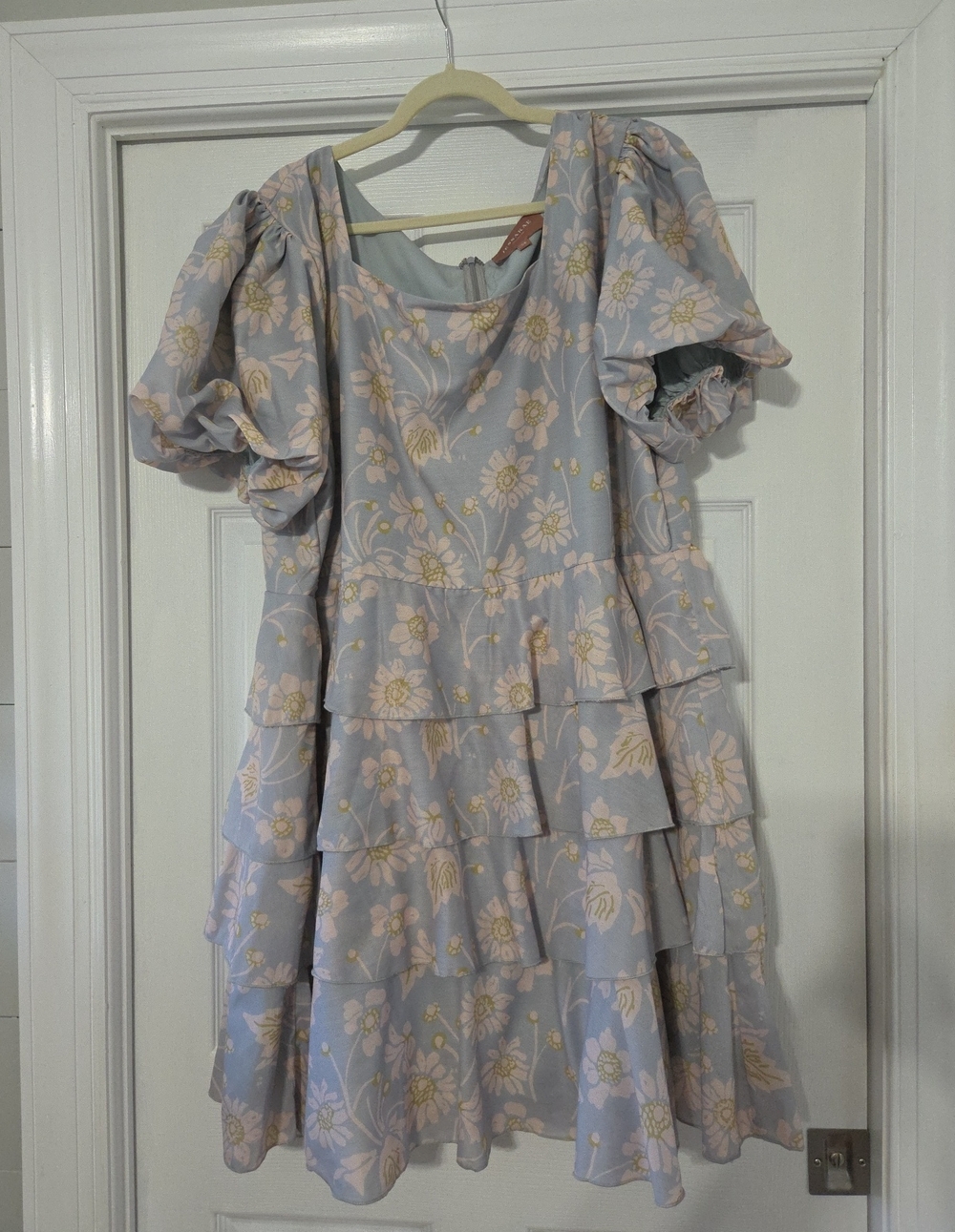 JessaKae Lavender Floral Tiered Puff-Sleeve Mini Dress
